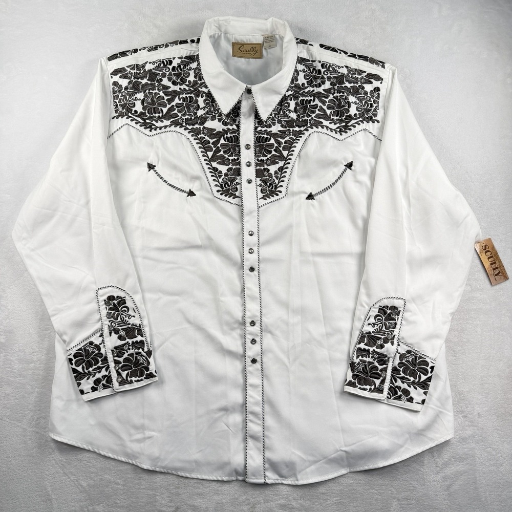 Scully Gunfighter Western Tooled Embroidered Shirt Men 4XL Charro Pearl Snap